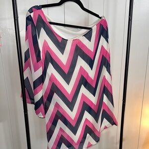 One Shoulder Chevron Dress in Pink and Blue